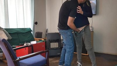 Fucking my neighbour’s wife standing missionary while he is in the bathroom